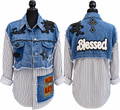 Blessed Faith Denim & Pinstripe Statement Shirt