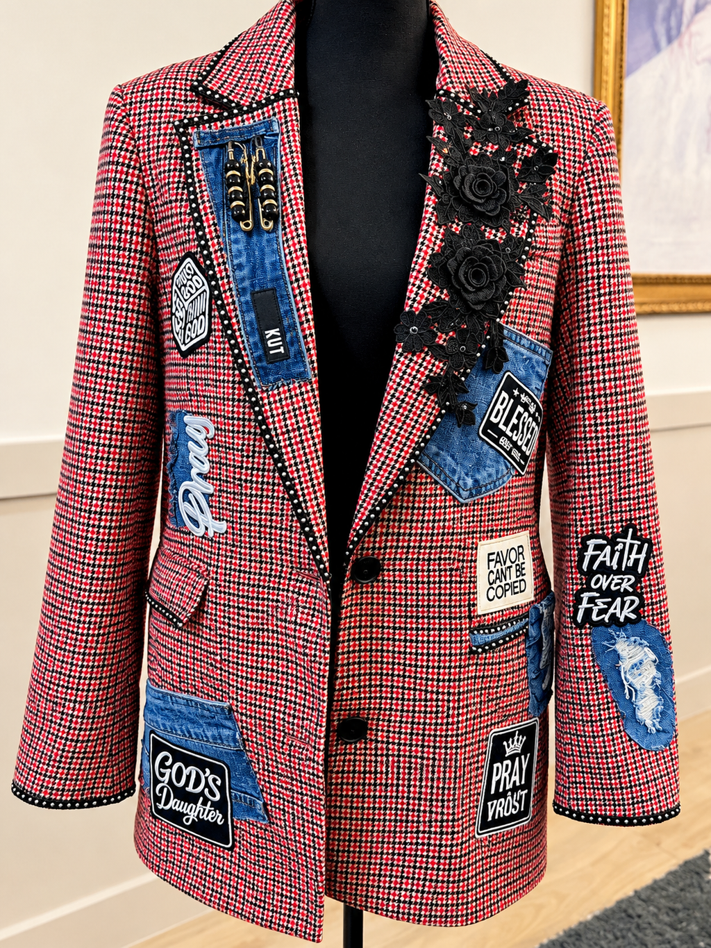 Made in God’s Image Embellished Plaid Blazer