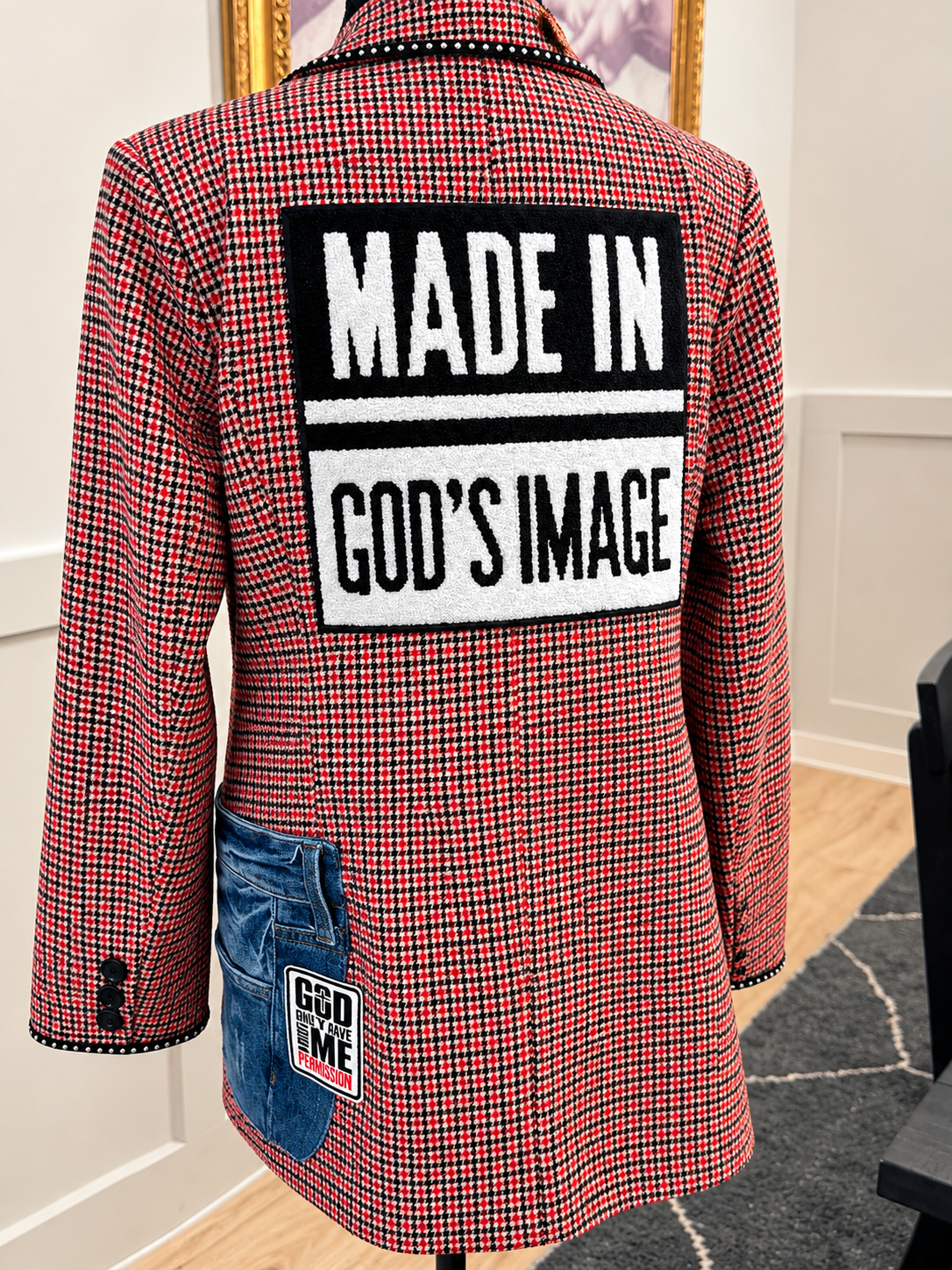 Made in God’s Image Embellished Plaid Blazer