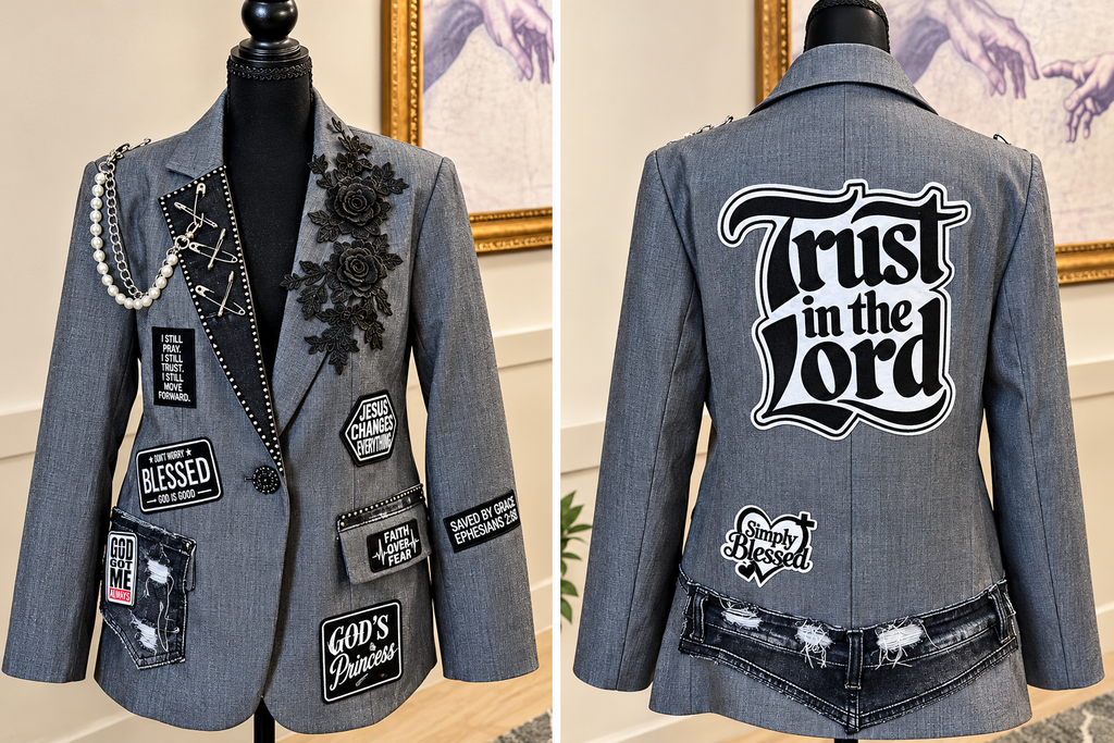Trust in the Lord Embellished Gray Blazer
