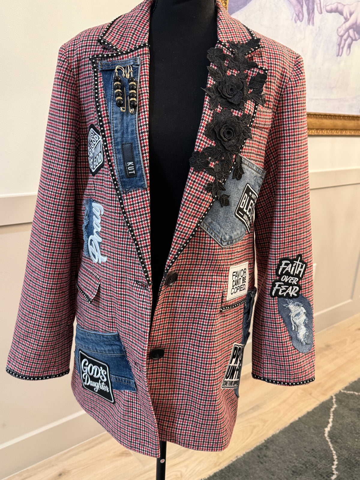 Made in God’s Image Embellished Plaid Blazer
