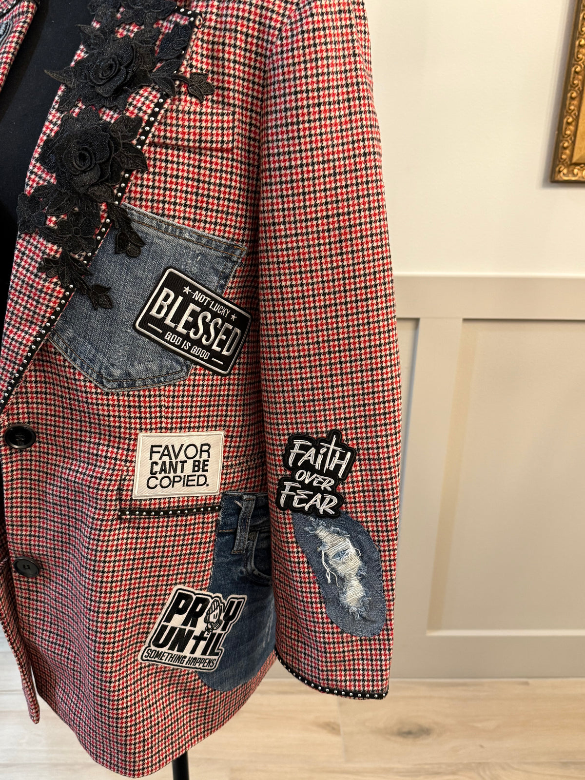 Made in God’s Image Embellished Plaid Blazer