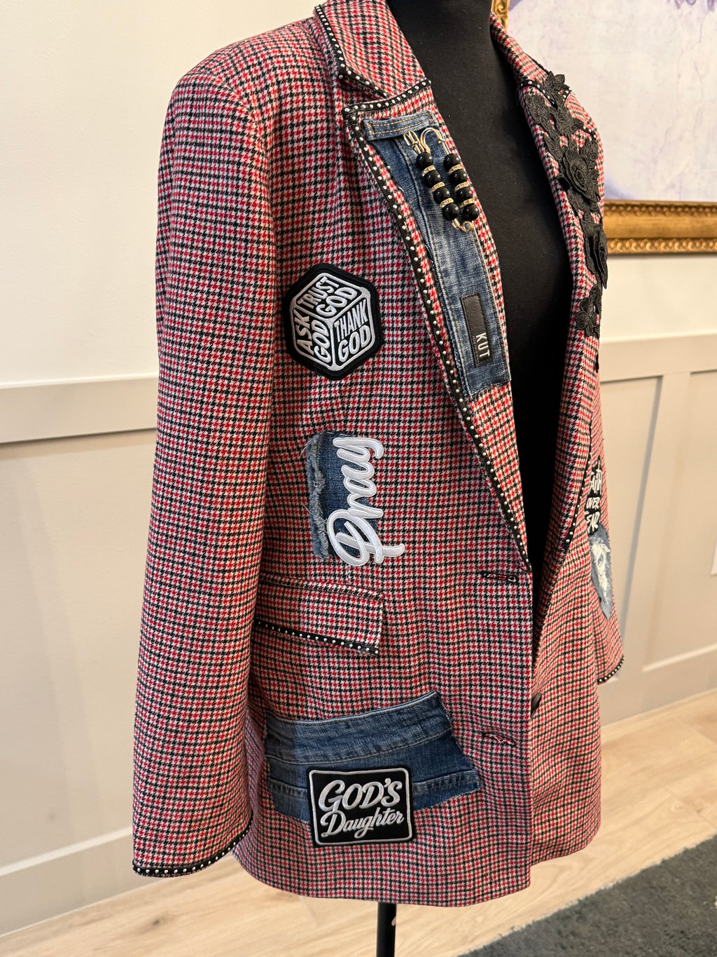 Made in God’s Image Embellished Plaid Blazer