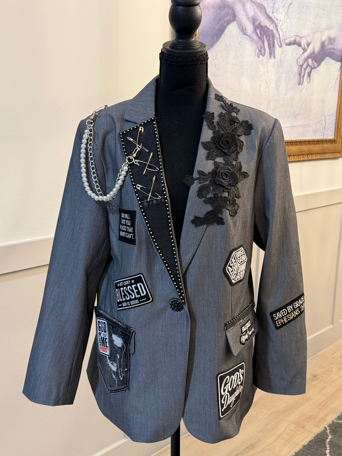 Trust in the Lord Embellished Gray Blazer