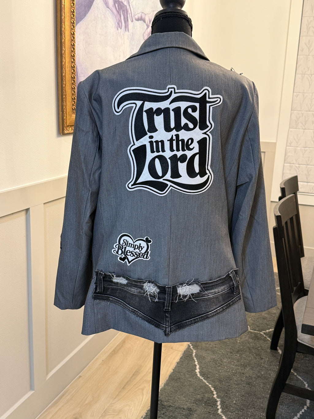 Trust in the Lord Embellished Gray Blazer