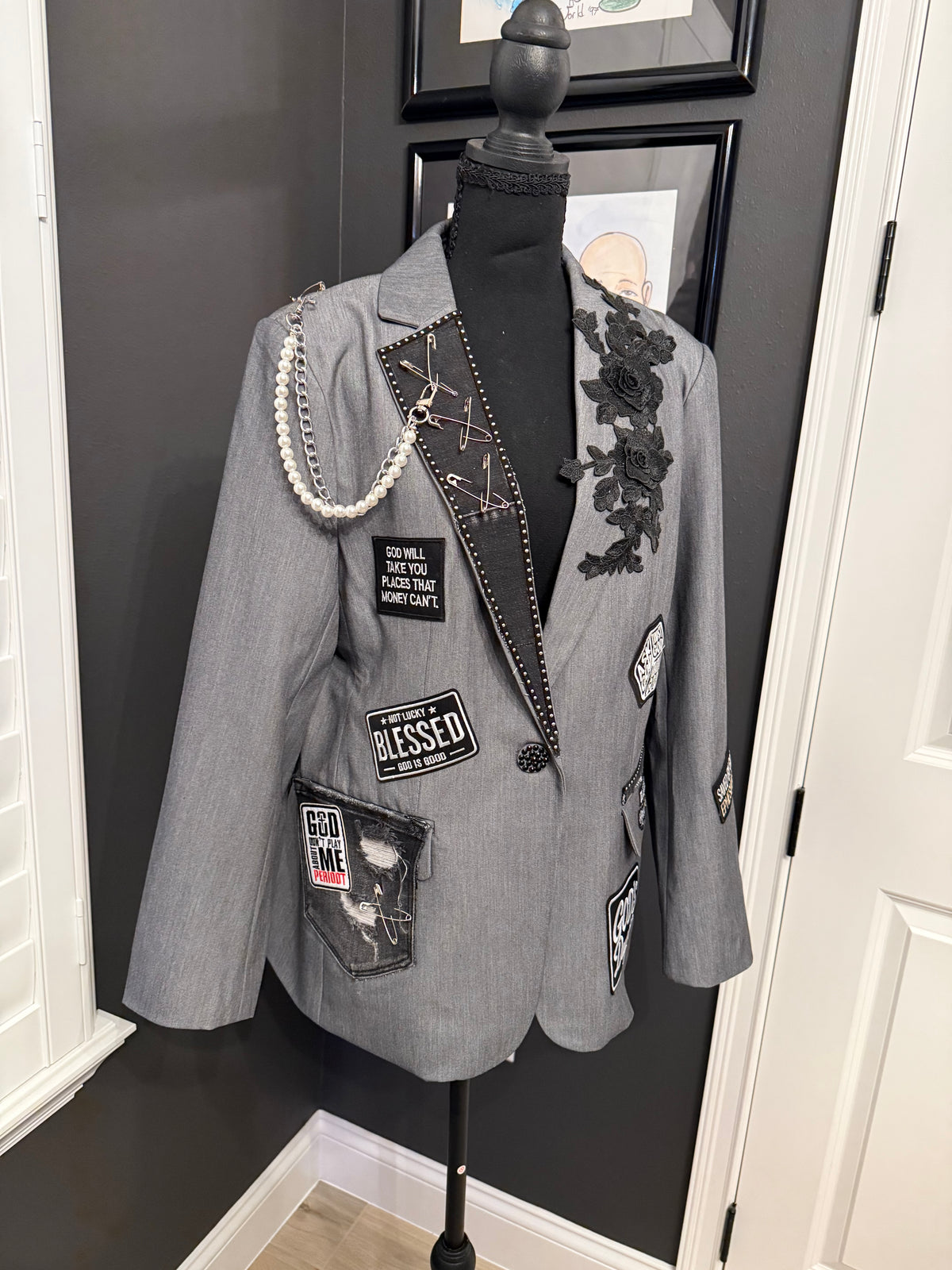 Trust in the Lord Embellished Gray Blazer