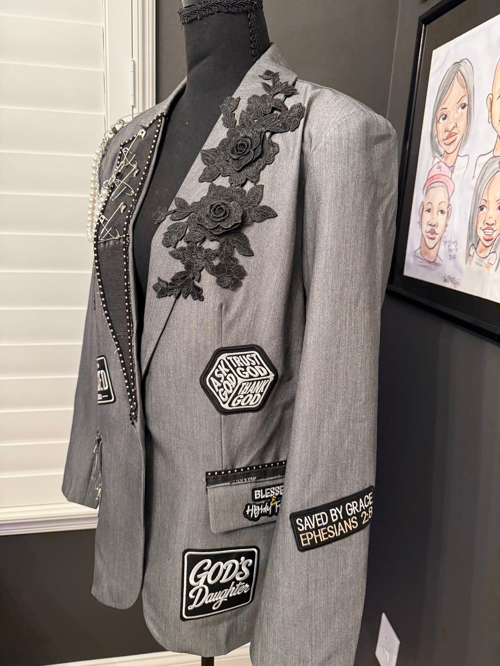 Trust in the Lord Embellished Gray Blazer