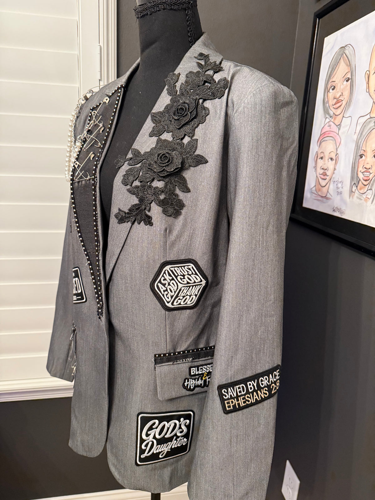 Trust in the Lord Embellished Gray Blazer