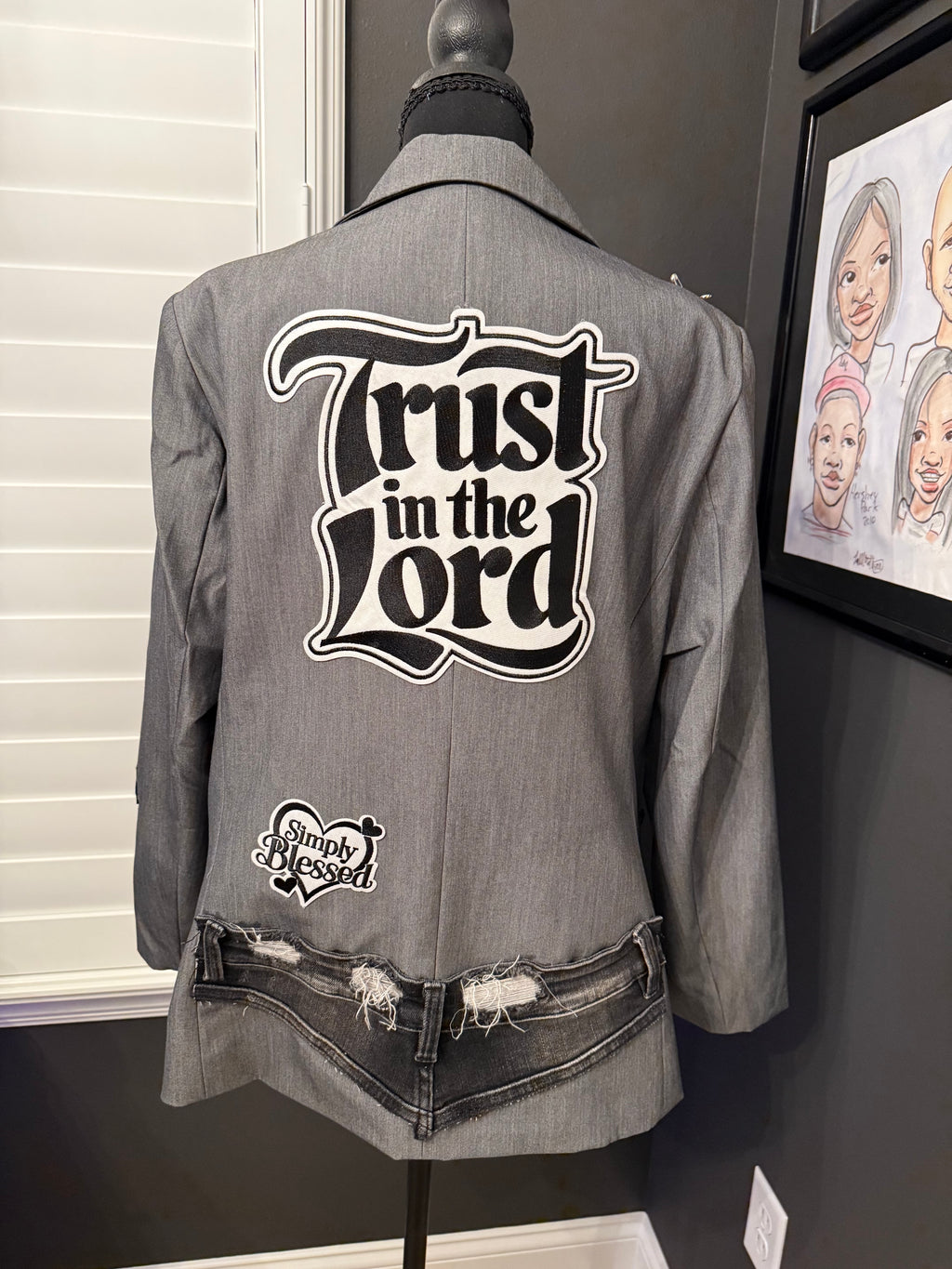 Trust in the Lord Embellished Gray Blazer